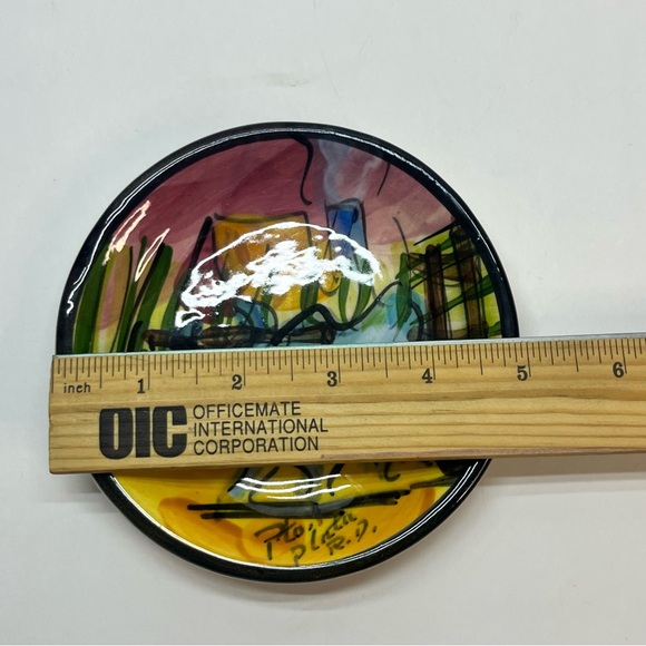 vintage hand painted 5 inch plate abstract colorful cart wagon rural pto plata - Picture 2 of 6